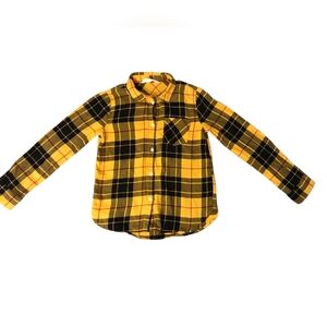 H&M Boys Yellow and Black Casual Button Down Shirt with Plaid Design